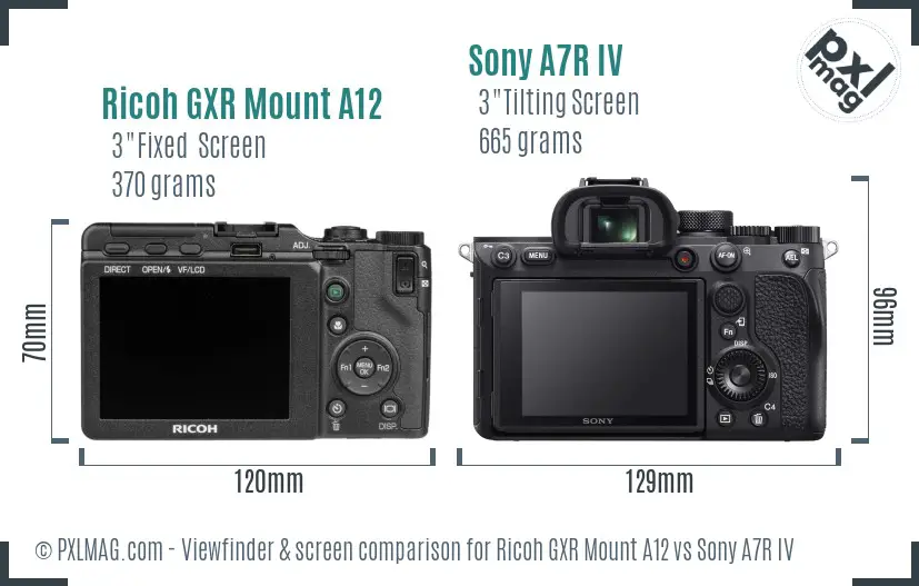 Ricoh GXR Mount A12 vs Sony A7R IV Screen and Viewfinder comparison