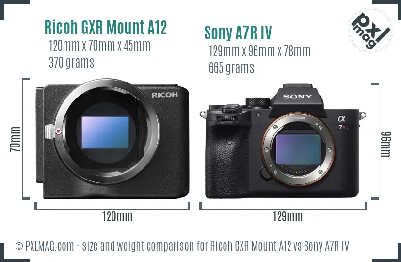 Ricoh GXR Mount A12 vs Sony A7R IV size comparison