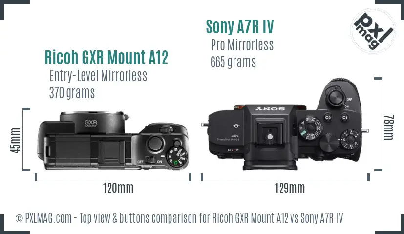 Ricoh GXR Mount A12 vs Sony A7R IV top view buttons comparison