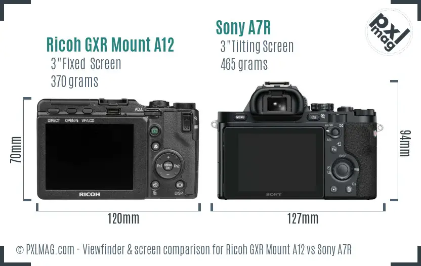 Ricoh GXR Mount A12 vs Sony A7R Screen and Viewfinder comparison
