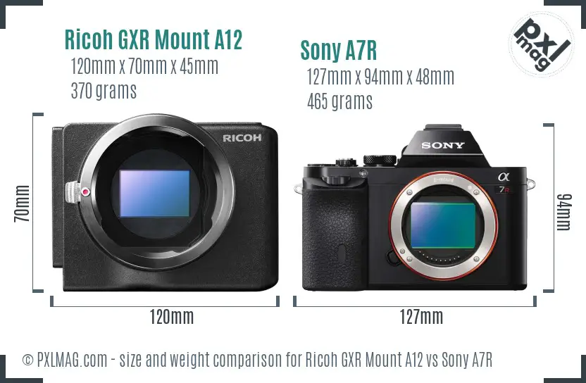Ricoh GXR Mount A12 vs Sony A7R size comparison
