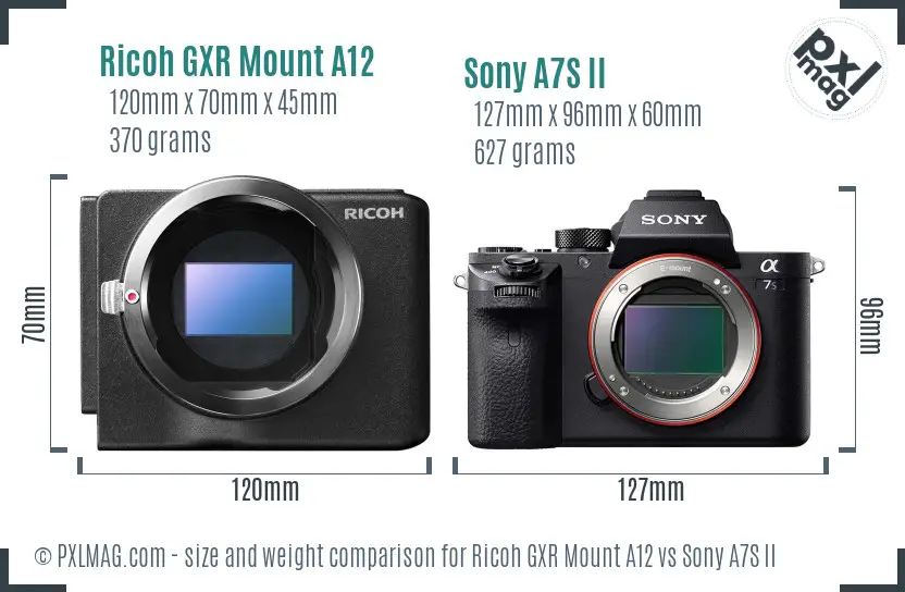 Ricoh GXR Mount A12 vs Sony A7S II size comparison