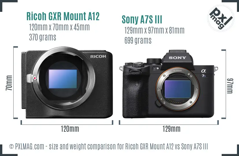 Ricoh GXR Mount A12 vs Sony A7S III size comparison