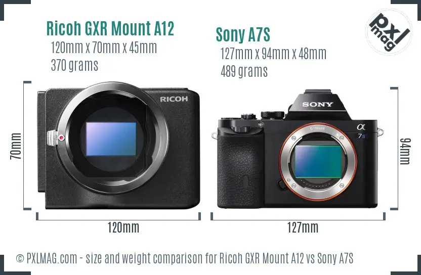 Ricoh GXR Mount A12 vs Sony A7S size comparison