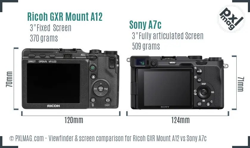 Ricoh GXR Mount A12 vs Sony A7c Screen and Viewfinder comparison