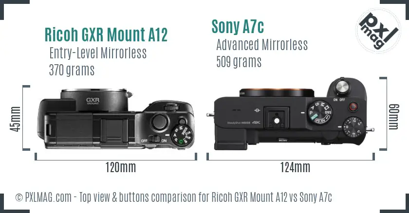 Ricoh GXR Mount A12 vs Sony A7c top view buttons comparison