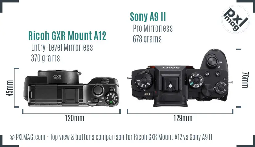 Ricoh GXR Mount A12 vs Sony A9 II top view buttons comparison
