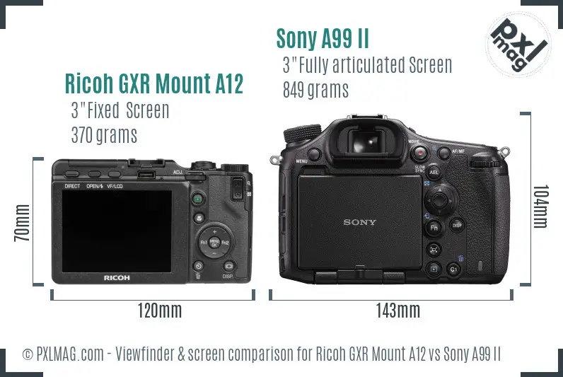 Ricoh GXR Mount A12 vs Sony A99 II Screen and Viewfinder comparison