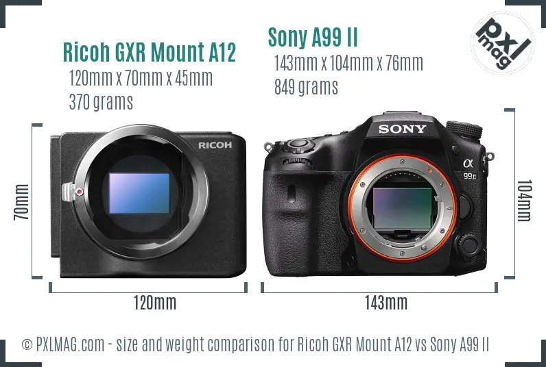 Ricoh GXR Mount A12 vs Sony A99 II size comparison