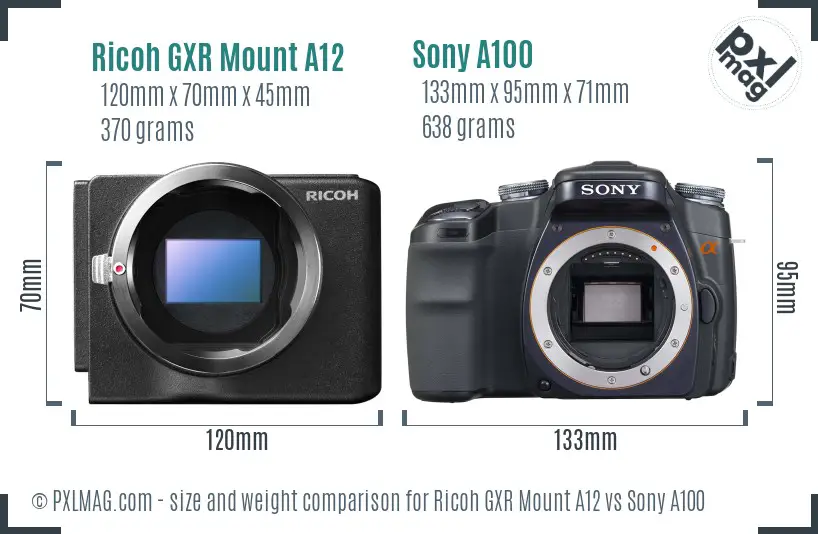 Ricoh GXR Mount A12 vs Sony A100 size comparison
