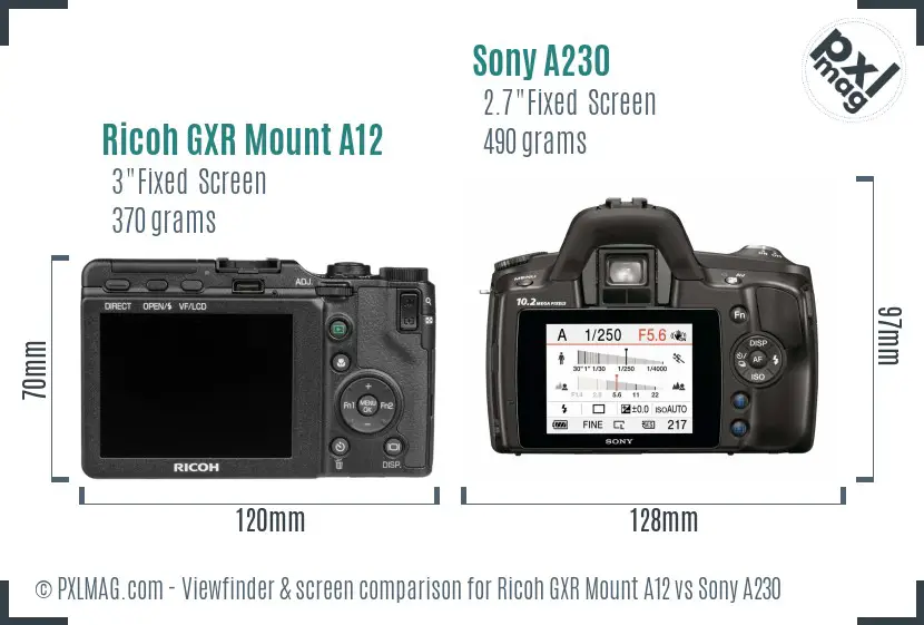 Ricoh GXR Mount A12 vs Sony A230 Screen and Viewfinder comparison