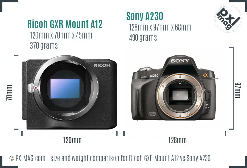 Ricoh GXR Mount A12 vs Sony A230 size comparison