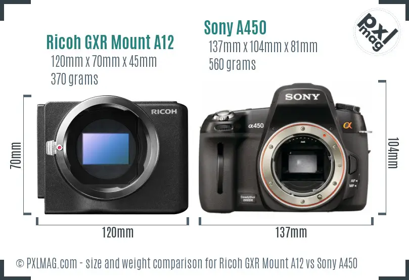 Ricoh GXR Mount A12 vs Sony A450 size comparison