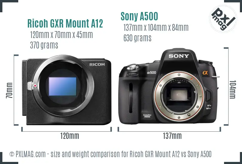 Ricoh GXR Mount A12 vs Sony A500 size comparison Ricoh GXR Mount A12 vs Sony A500 size comparison