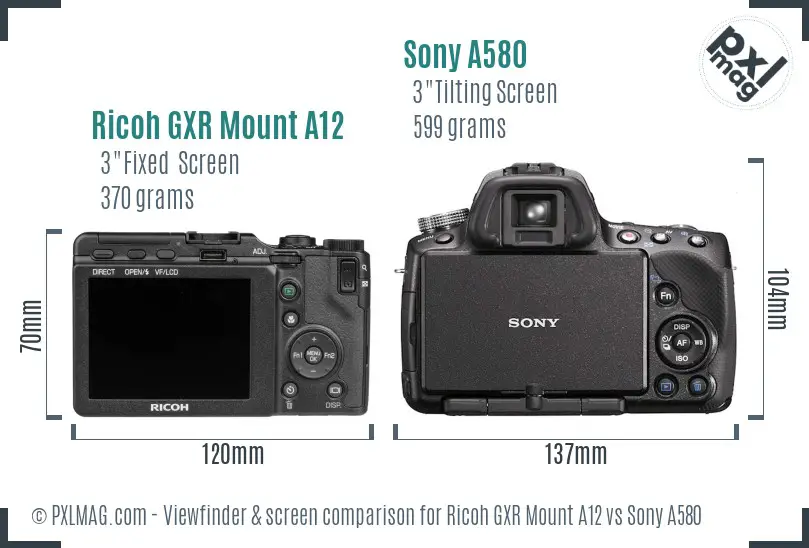 Ricoh GXR Mount A12 vs Sony A580 Screen and Viewfinder comparison