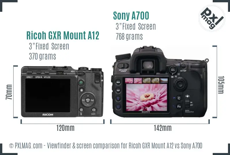 Ricoh GXR Mount A12 vs Sony A700 Screen and Viewfinder comparison