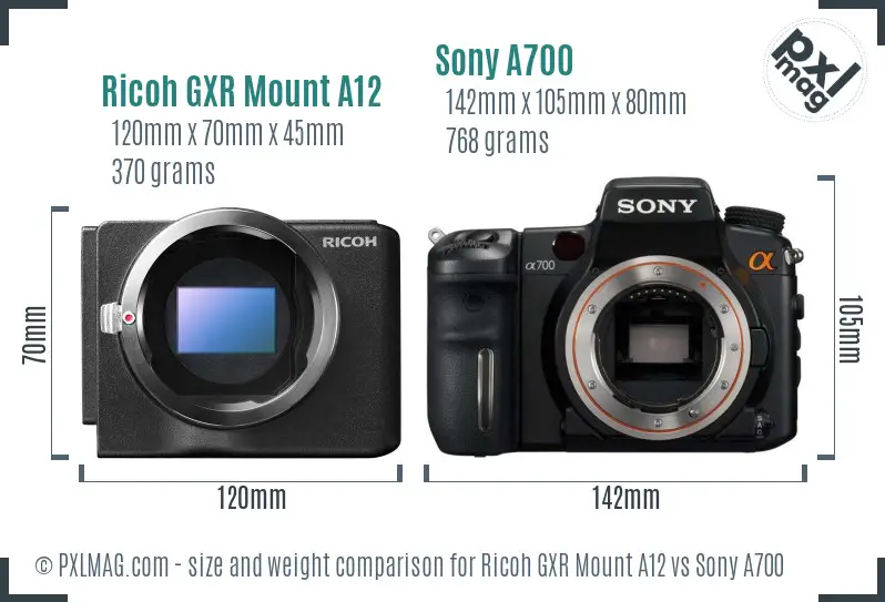 Ricoh GXR Mount A12 vs Sony A700 size comparison