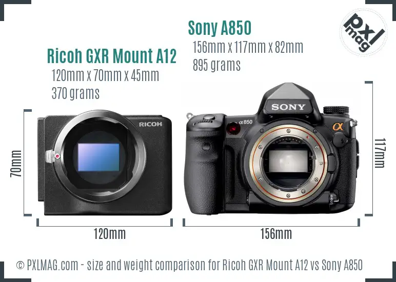 Ricoh GXR Mount A12 vs Sony A850 size comparison