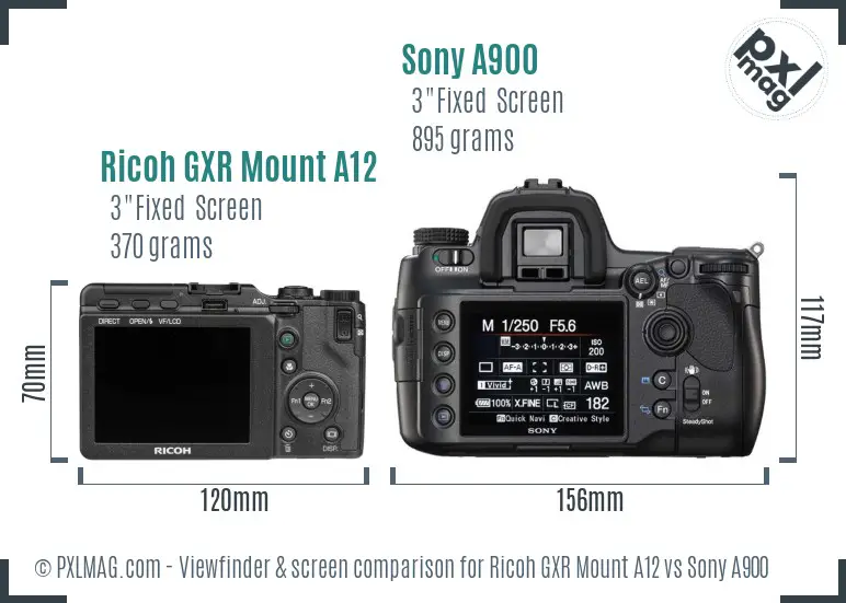 Ricoh GXR Mount A12 vs Sony A900 Screen and Viewfinder comparison