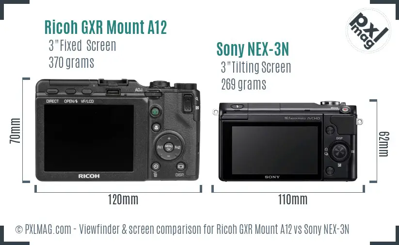 Ricoh GXR Mount A12 vs Sony NEX-3N Screen and Viewfinder comparison