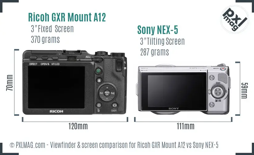 Ricoh GXR Mount A12 vs Sony NEX-5 Screen and Viewfinder comparison