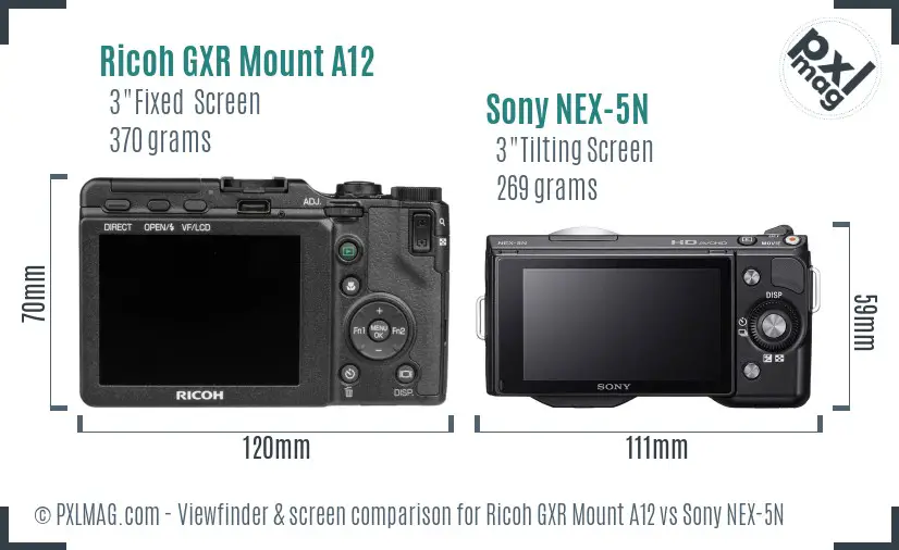 Ricoh GXR Mount A12 vs Sony NEX-5N Screen and Viewfinder comparison