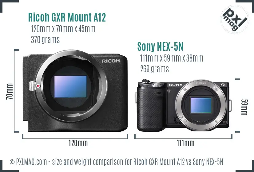 Ricoh GXR Mount A12 vs Sony NEX-5N size comparison