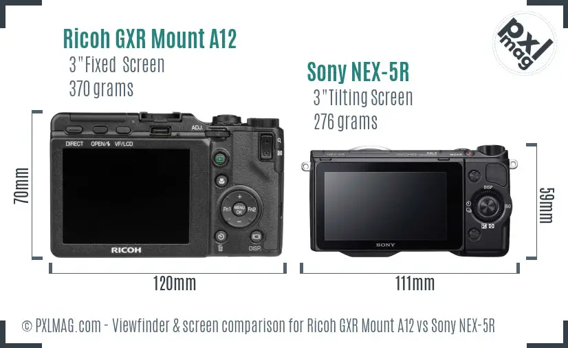 Ricoh GXR Mount A12 vs Sony NEX-5R Screen and Viewfinder comparison