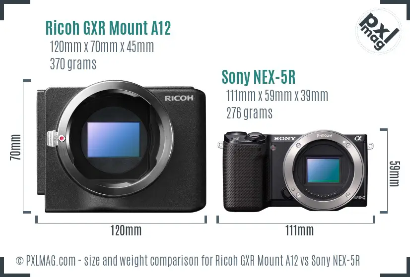 Ricoh GXR Mount A12 vs Sony NEX-5R size comparison