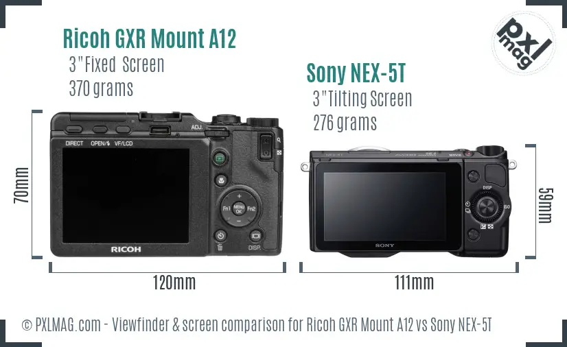 Ricoh GXR Mount A12 vs Sony NEX-5T Screen and Viewfinder comparison