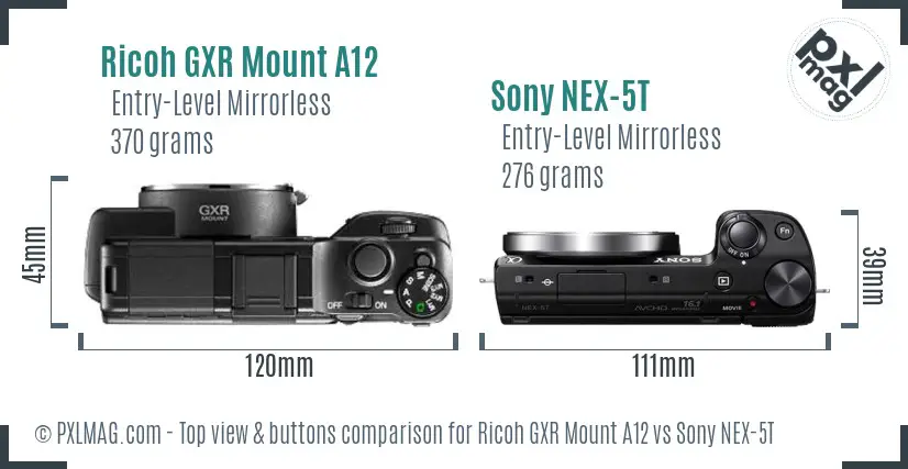 Ricoh GXR Mount A12 vs Sony NEX-5T top view buttons comparison