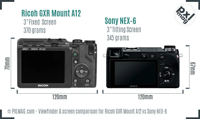Ricoh GXR Mount A12 vs Sony NEX-6 Screen and Viewfinder comparison