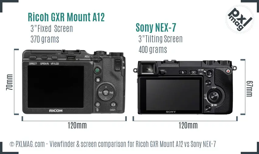 Ricoh GXR Mount A12 vs Sony NEX-7 Screen and Viewfinder comparison