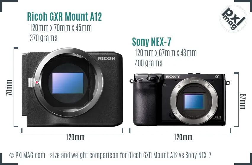 Ricoh GXR Mount A12 vs Sony NEX-7 size comparison