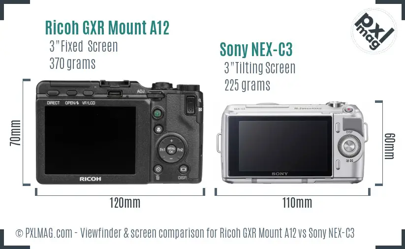 Ricoh GXR Mount A12 vs Sony NEX-C3 Screen and Viewfinder comparison