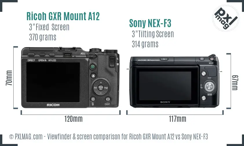 Ricoh GXR Mount A12 vs Sony NEX-F3 Screen and Viewfinder comparison