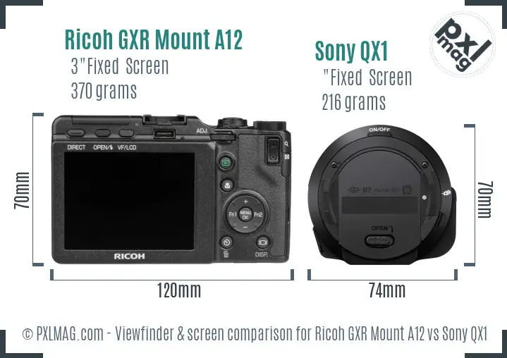 Ricoh GXR Mount A12 vs Sony QX1 Screen and Viewfinder comparison Ricoh GXR Mount A12 vs Sony QX1 Screen and Viewfinder comparison
