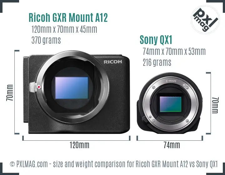 Ricoh GXR Mount A12 vs Sony QX1 size comparison Ricoh GXR Mount A12 vs Sony QX1 size comparison