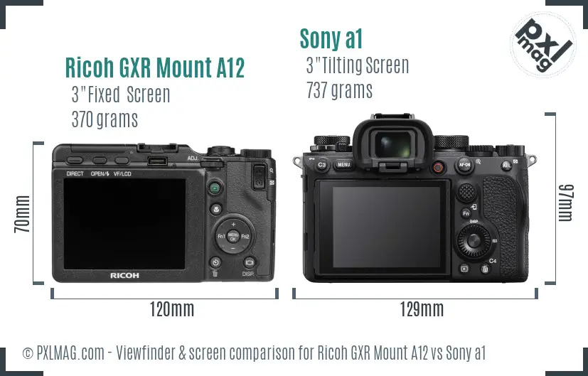 Ricoh GXR Mount A12 vs Sony a1 Screen and Viewfinder comparison