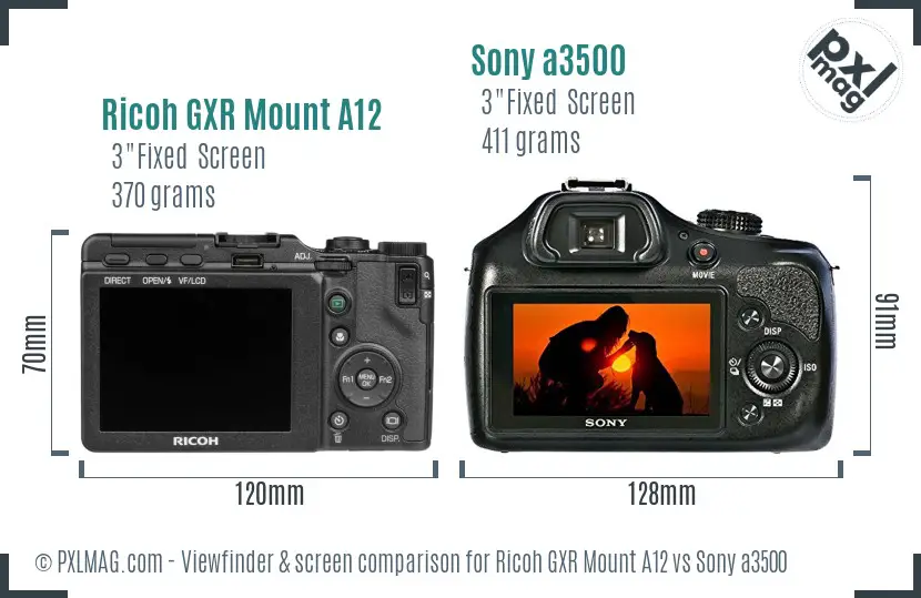 Ricoh GXR Mount A12 vs Sony a3500 Screen and Viewfinder comparison