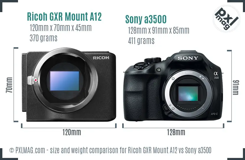 Ricoh GXR Mount A12 vs Sony a3500 size comparison