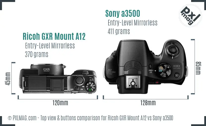 Ricoh GXR Mount A12 vs Sony a3500 top view buttons comparison