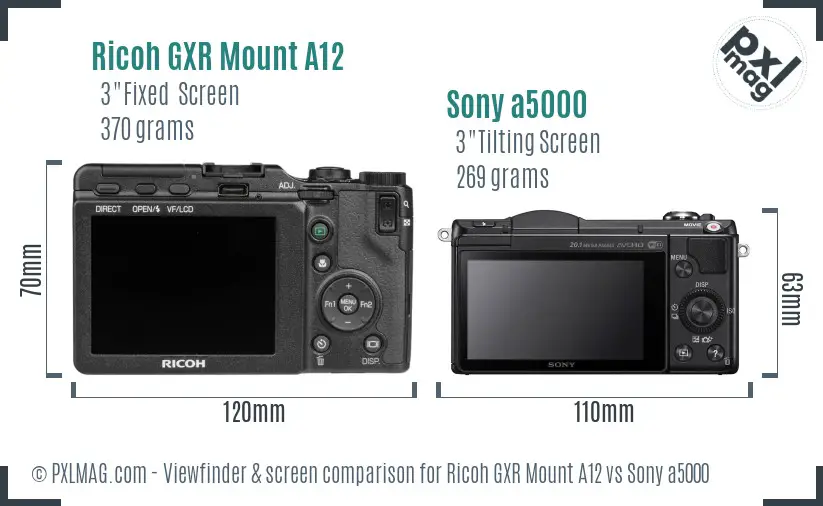 Ricoh GXR Mount A12 vs Sony a5000 Screen and Viewfinder comparison