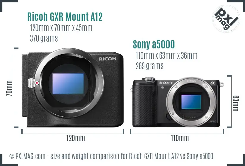 Ricoh GXR Mount A12 vs Sony a5000 size comparison