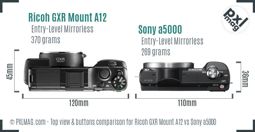 Ricoh GXR Mount A12 vs Sony a5000 top view buttons comparison