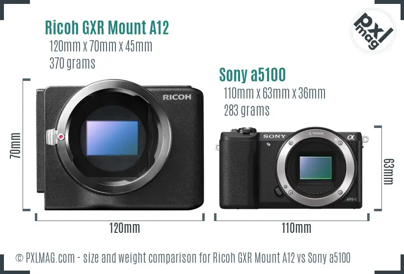 Ricoh GXR Mount A12 vs Sony a5100 size comparison