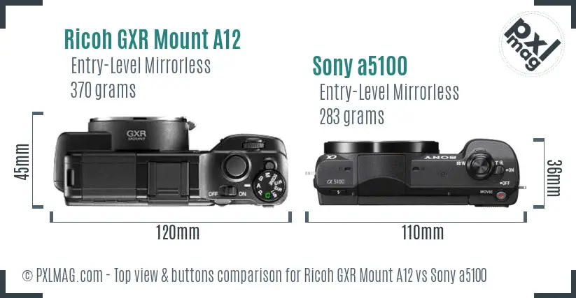 Ricoh GXR Mount A12 vs Sony a5100 top view buttons comparison