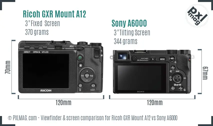Ricoh GXR Mount A12 vs Sony A6000 Screen and Viewfinder comparison