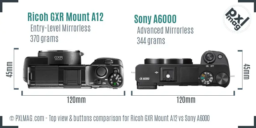 Ricoh GXR Mount A12 vs Sony A6000 top view buttons comparison