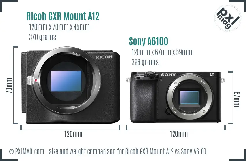 Ricoh GXR Mount A12 vs Sony A6100 size comparison